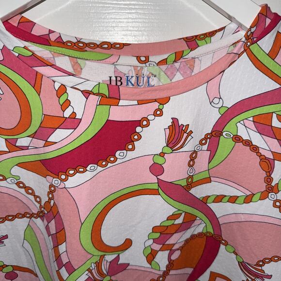 IBKUL Women’s Equestrian Print Multi Color Long Sleeve Crew Size L Golf - Picture 2 of 6